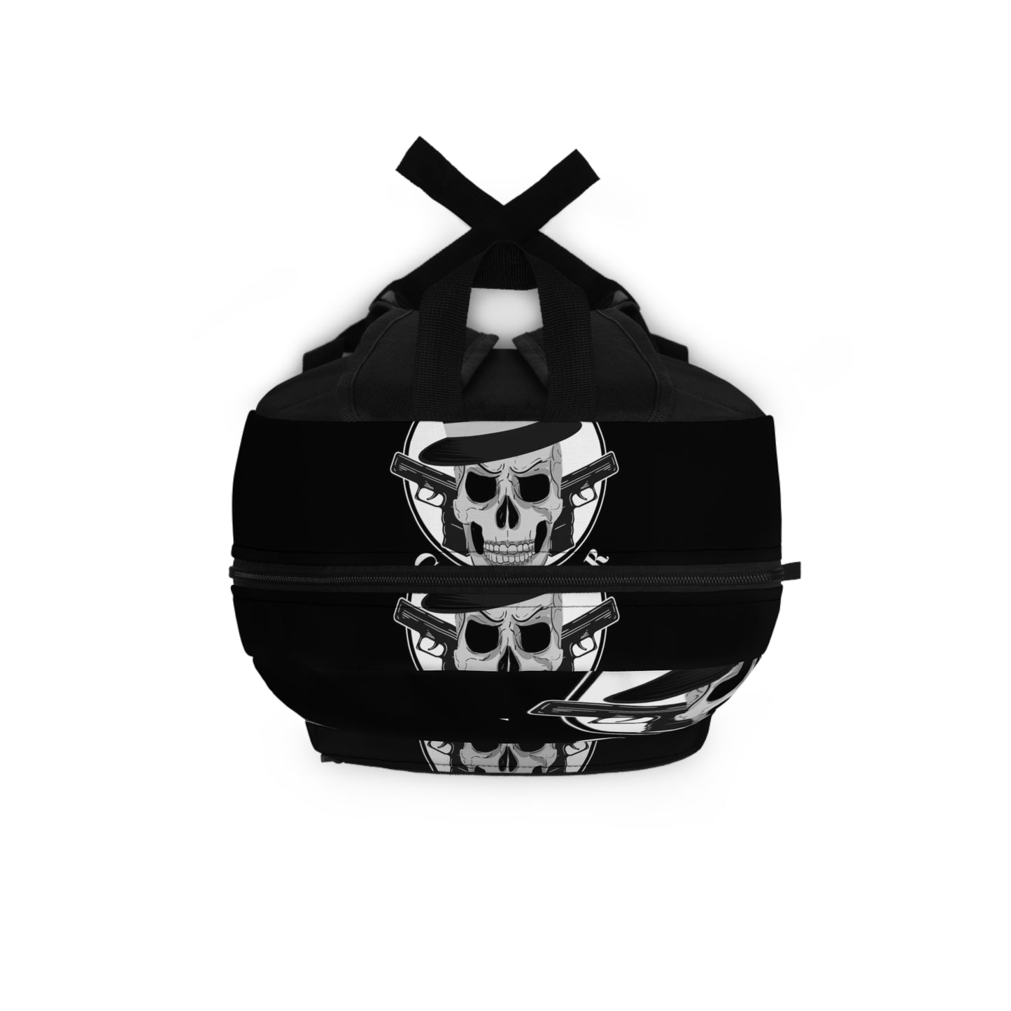 Gangster Skull Backpack — Dark Skull & Guns Graphic School Daypack