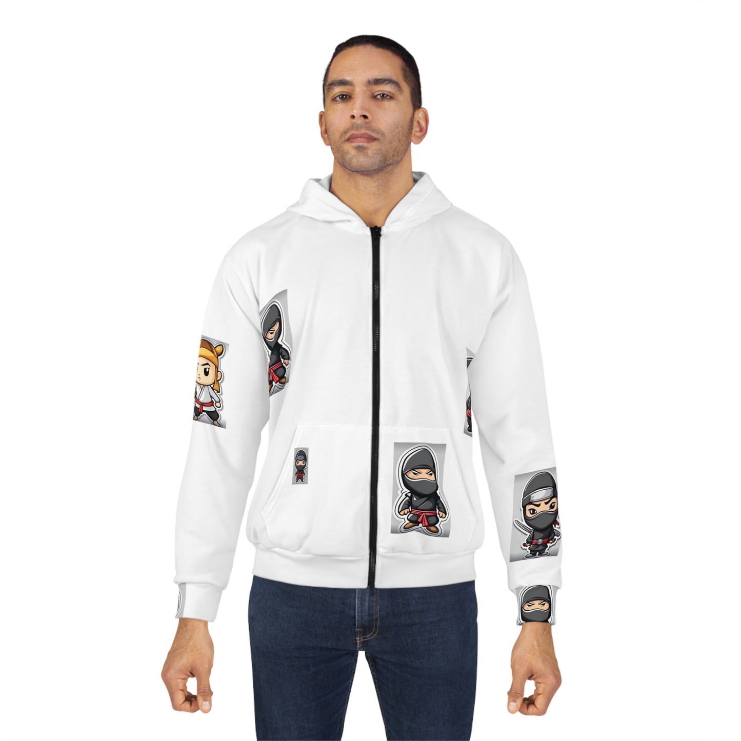 Ninja Characters Zip Hoodie — Cute Chibi Ninjas All-Over Print