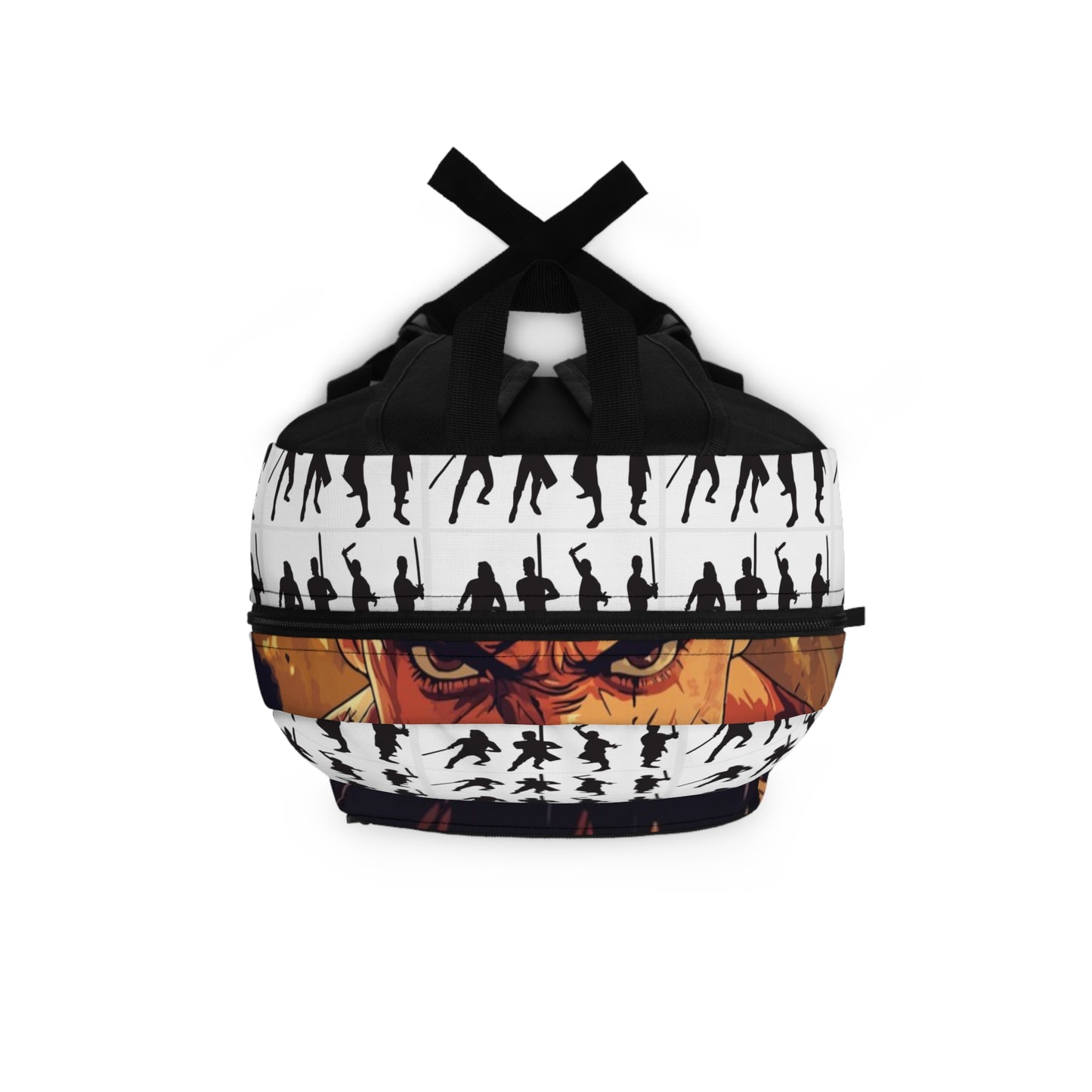 Anime Action Backpack — Intense Manga Face & Silhouette Pattern School Bag