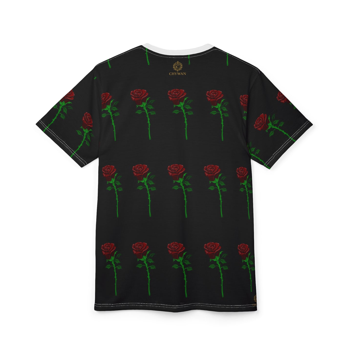 Rose Pattern Tee — Black All-Over Print Floral T-Shirt