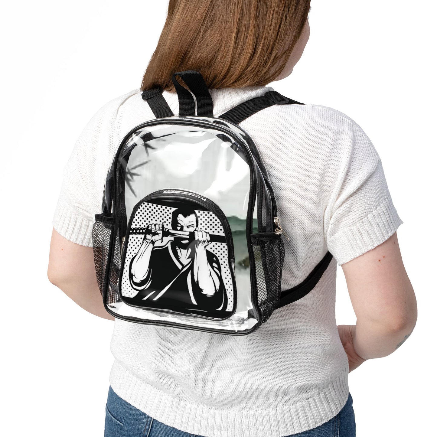 Clear Stadium Backpack — Transparent School & Event Bag with Bold Graphic Front Pocket