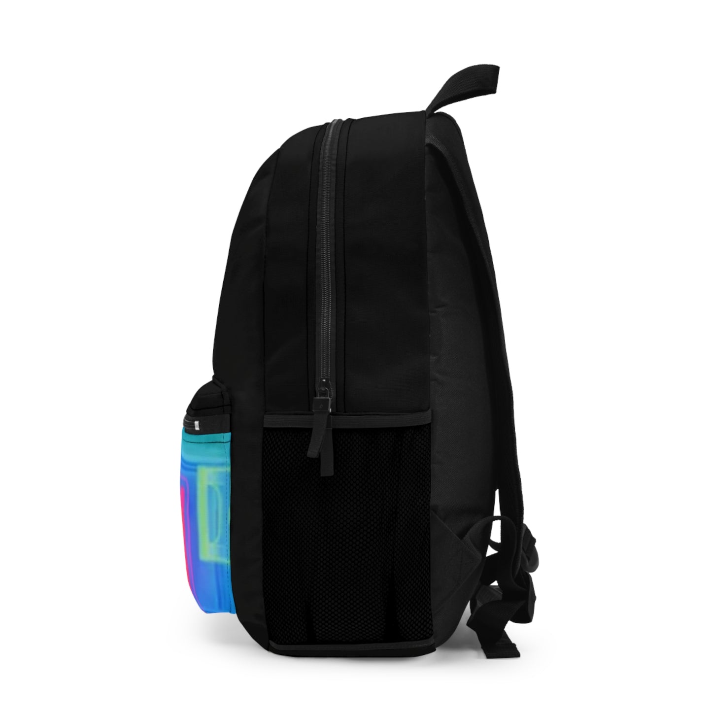 Blue Neon Gradient Backpack — Abstract Vaporwave Front-Pocket Bag