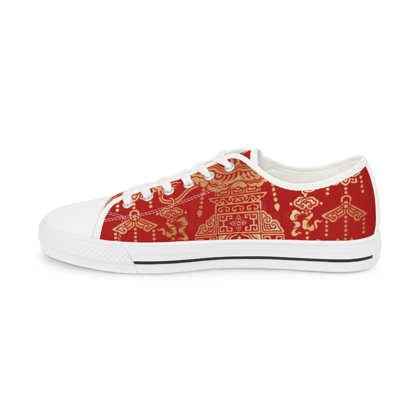 Festive Red Patterned Low Top Sneakers for Men