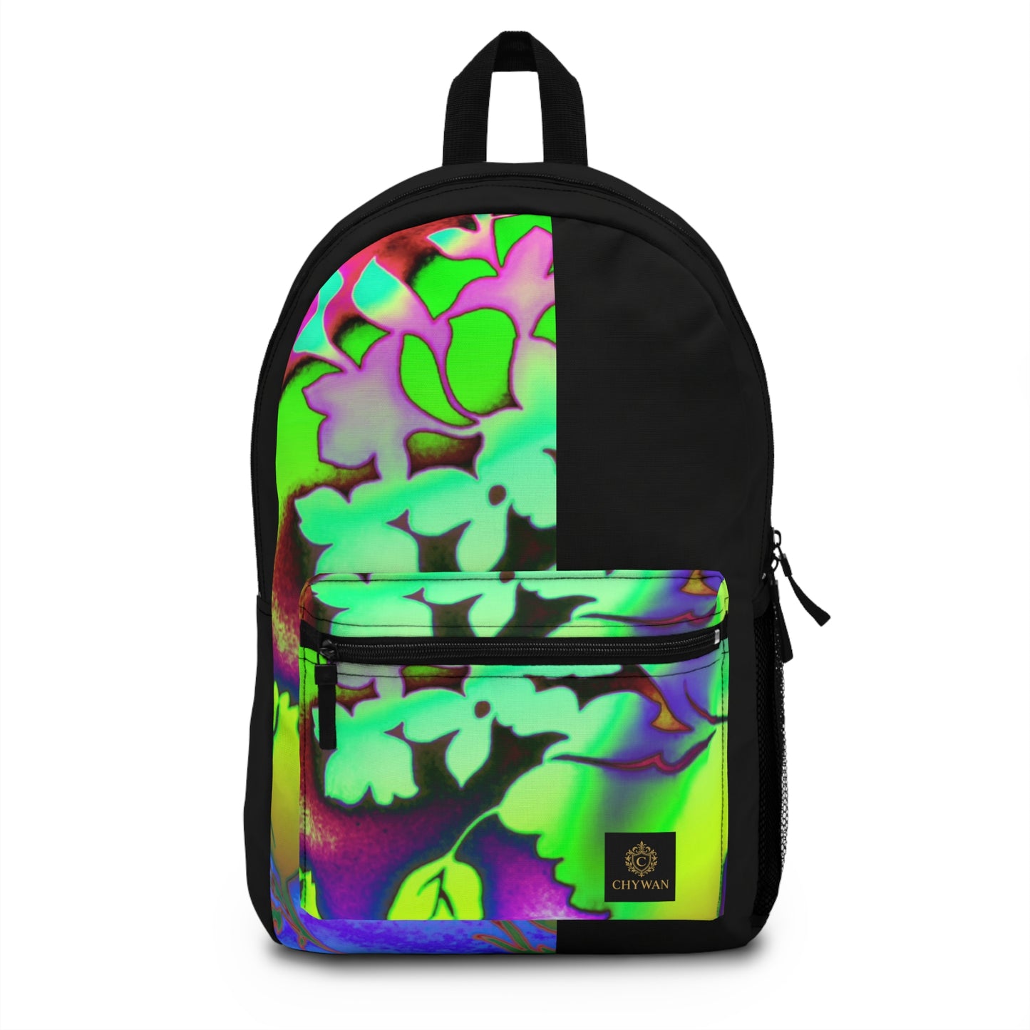 Neon Floral Backpack — Psychedelic Green Flower Daypack