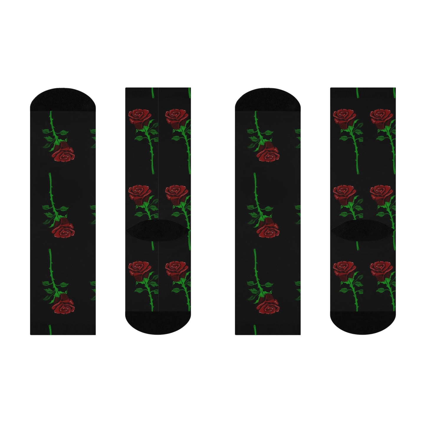 Red Rose Pattern Cushioned Crew Socks — Floral Gothic Accent Socks for Women & Men