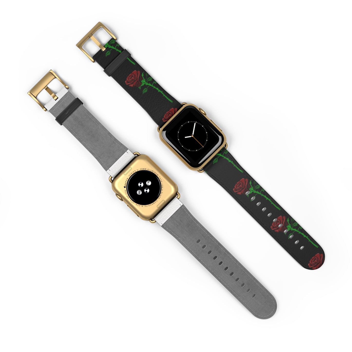 Rose Pattern Watch Band — Black Red Floral Apple Watch Strap