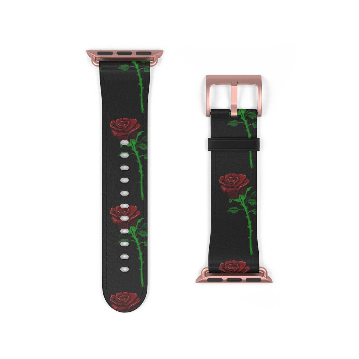 Rose Pattern Watch Band — Black Red Floral Apple Watch Strap