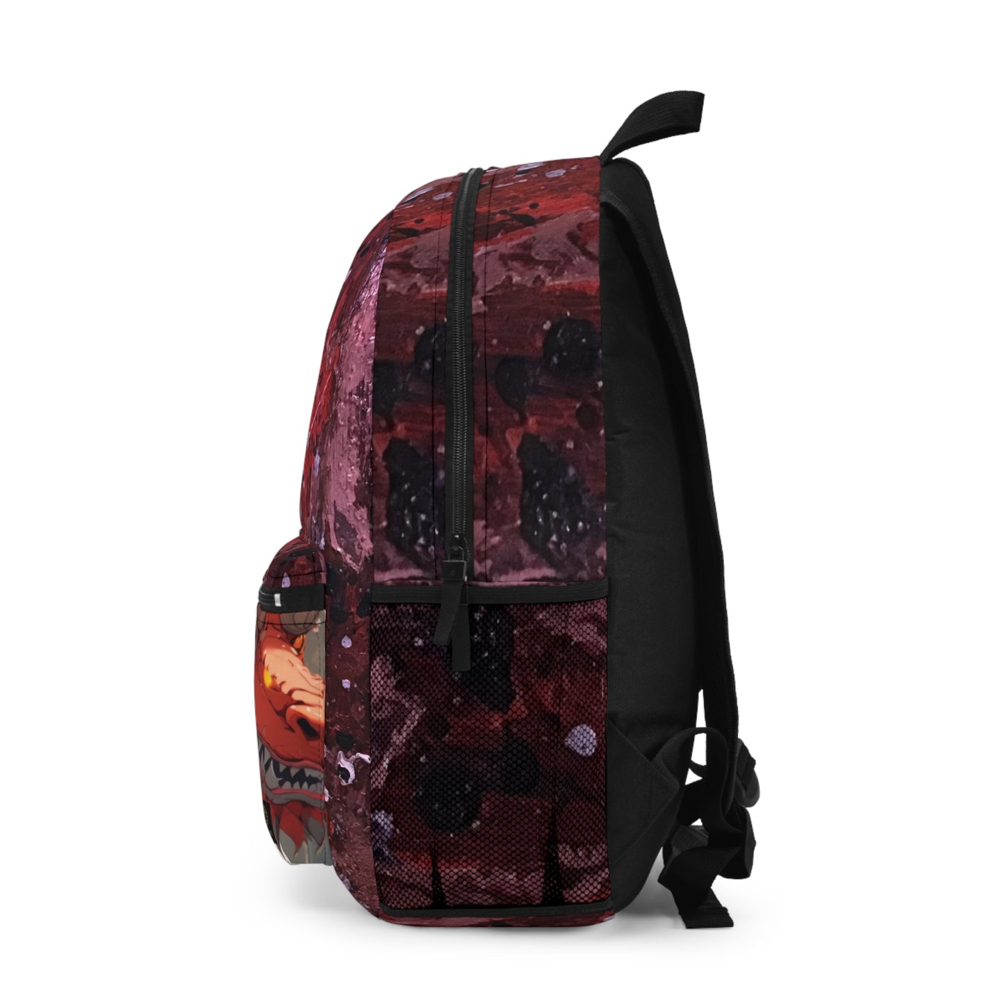 Anime Pilot Girl Backpack — Red Splatter Design, Front Pocket Illustration