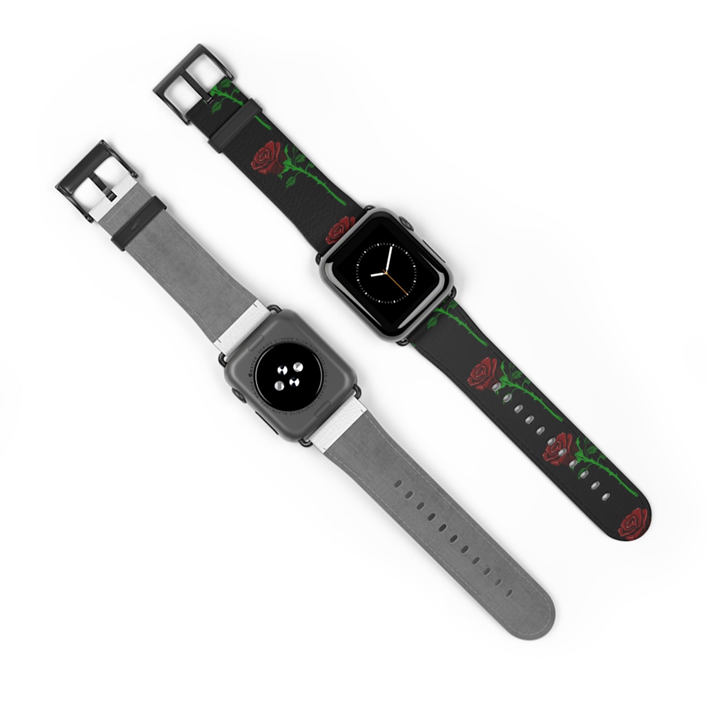 Rose Pattern Watch Band — Black Red Floral Apple Watch Strap