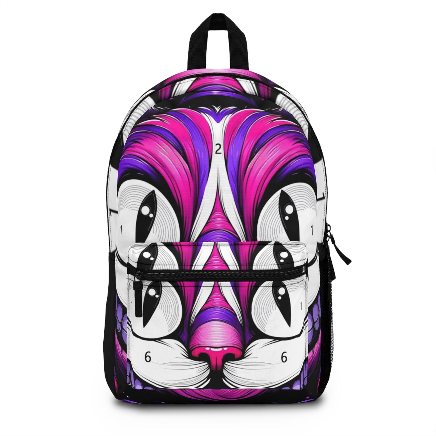 Psychedelic Cat Face Backpack - Vibrant Purple Paint-by-Number Design