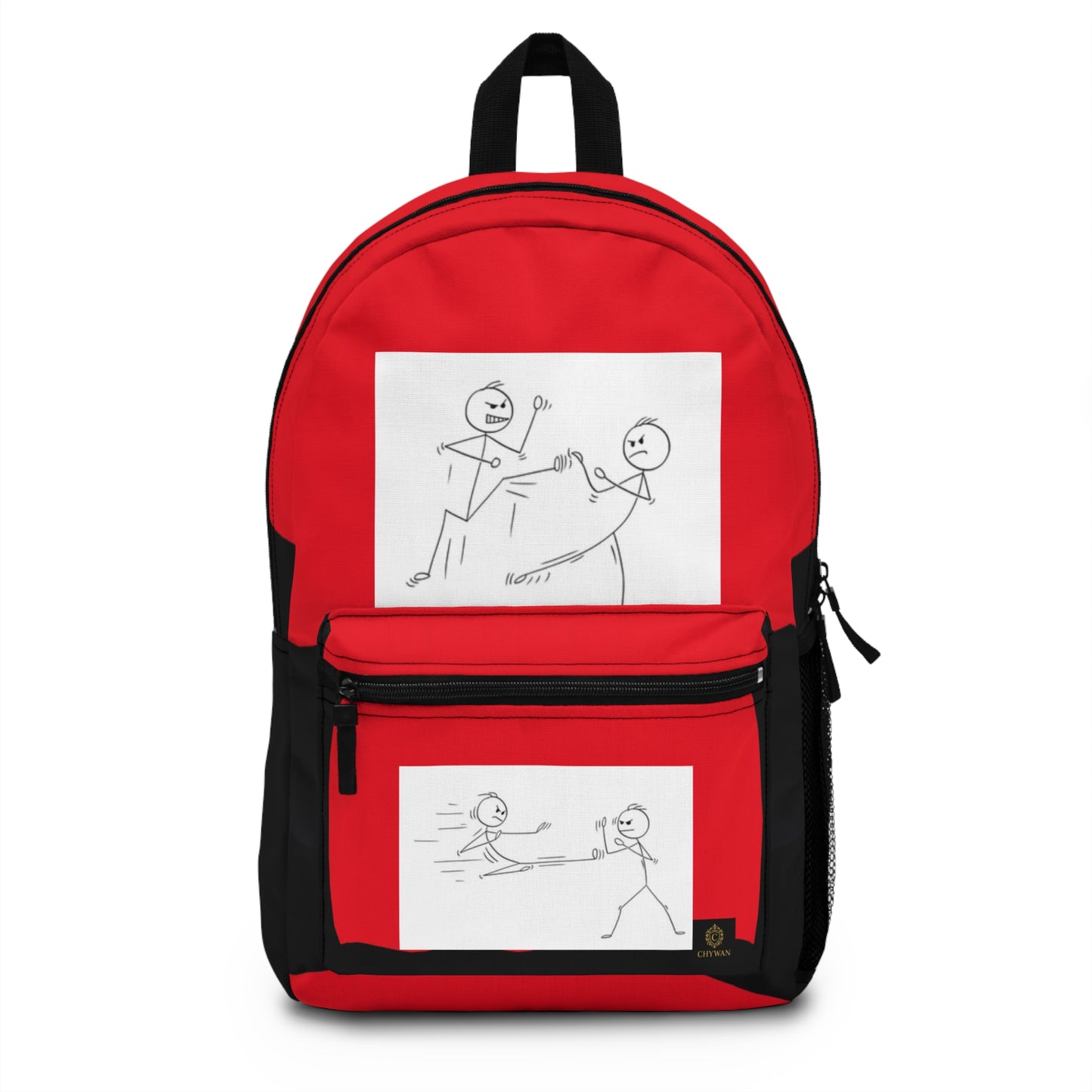 Stick Figure Fight Backpack — Funny Cartoon Sketch Graphic School Bag