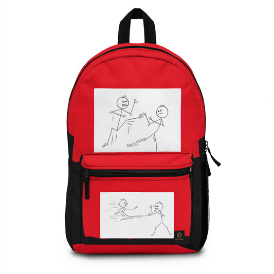 Stick Figure Fight Backpack — Funny Cartoon Sketch Graphic School Bag