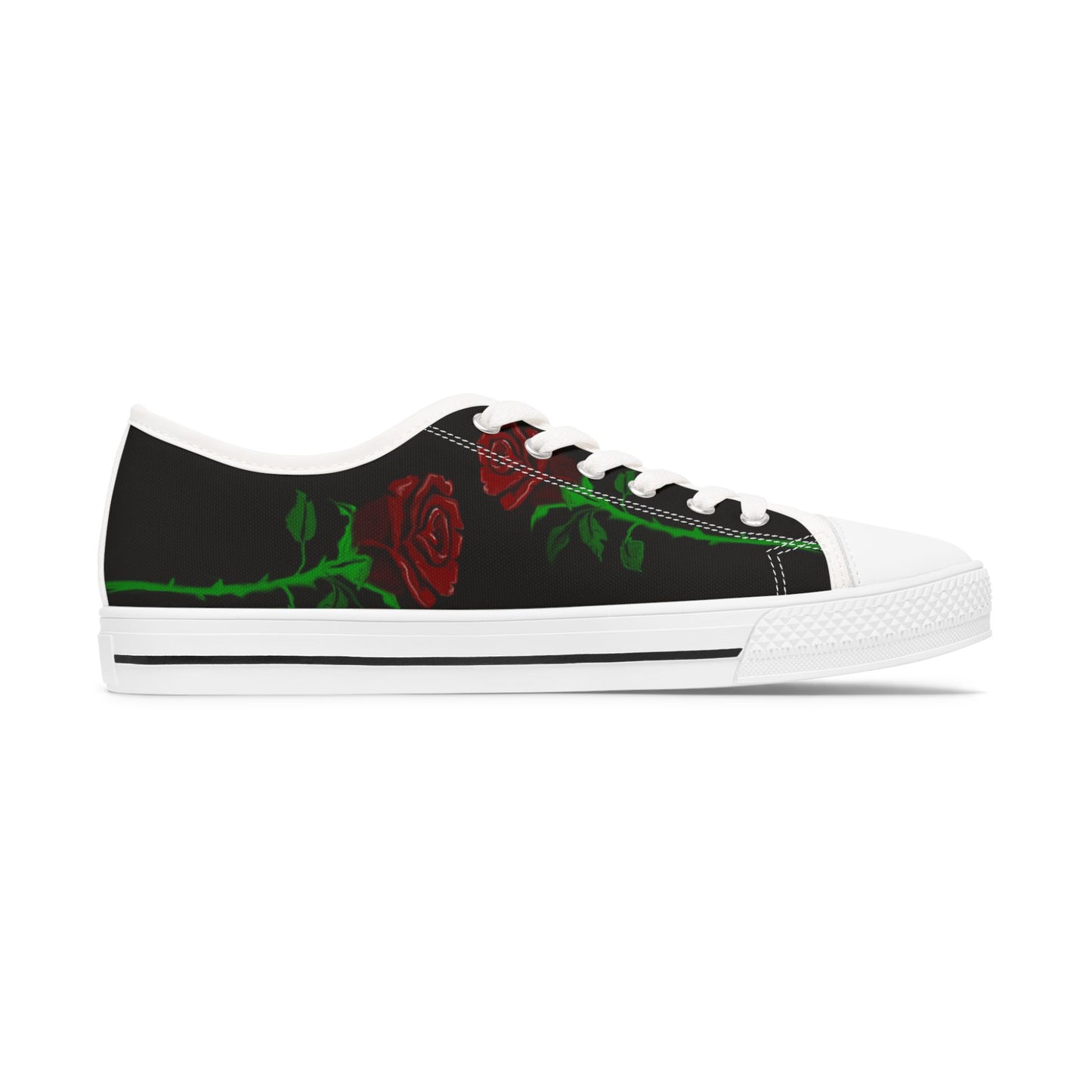 Low Top Sneakers — Black Red Rose Floral Design