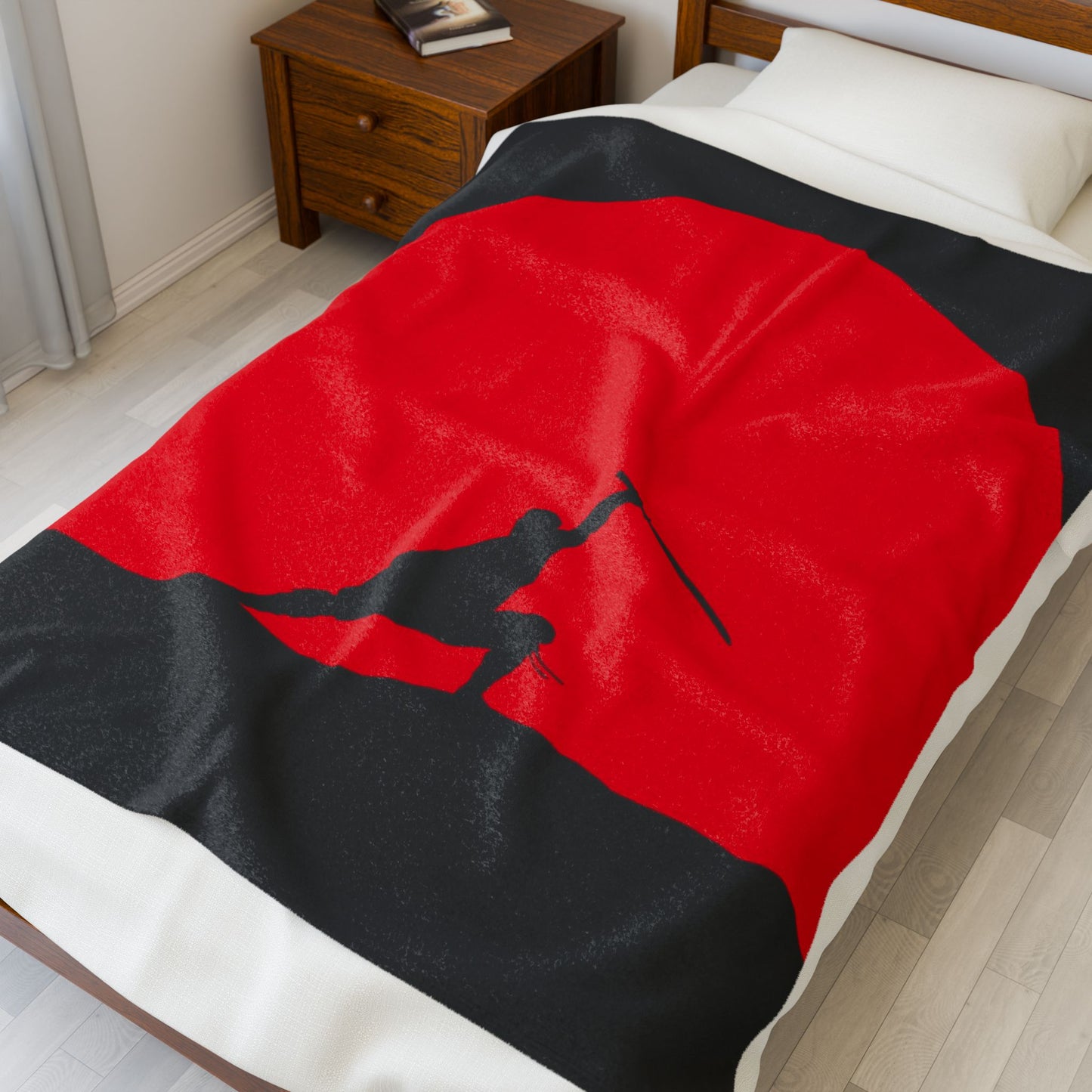 Velveteen Plush Blanket — Samurai Silhouette Red Sun Throw