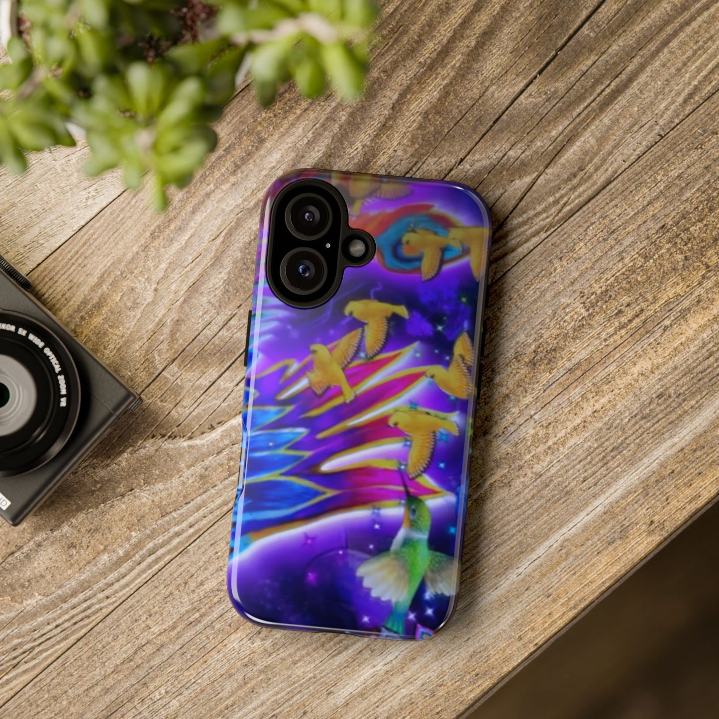 Vibrant Phone Case with Hummingbirds and Stars, Colorful Protective Case, Unique Gift for Nature Lovers, Trendy Tech Accessories, [...]