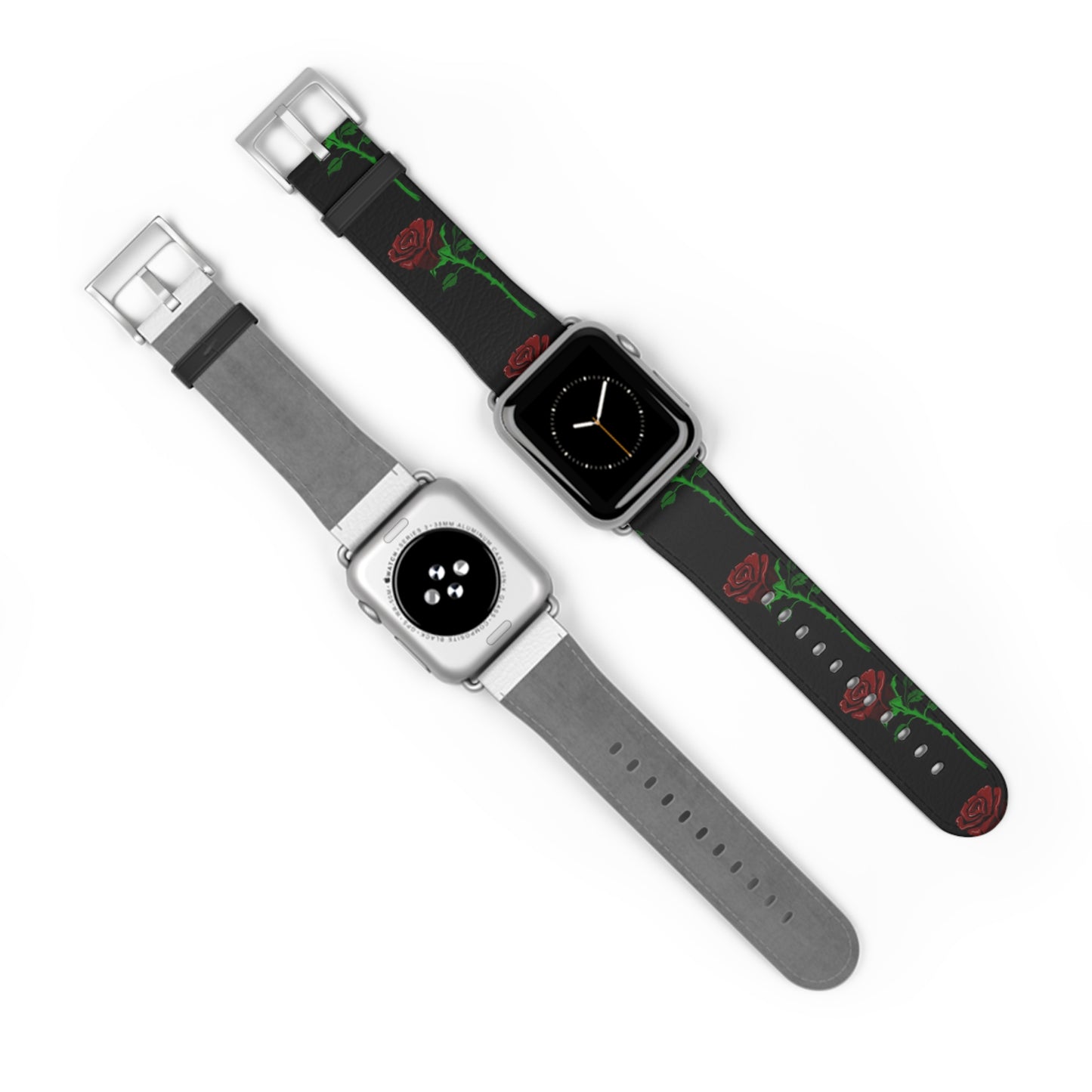 Rose Pattern Watch Band — Black Red Floral Apple Watch Strap