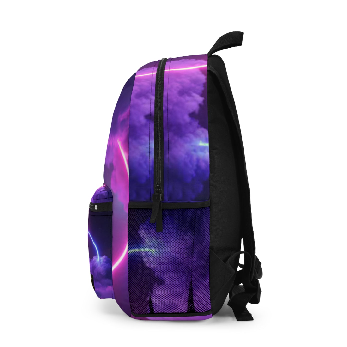 Neon Cloud Backpack — Purple Retro Futuristic Backpack with Glowing Circle Design