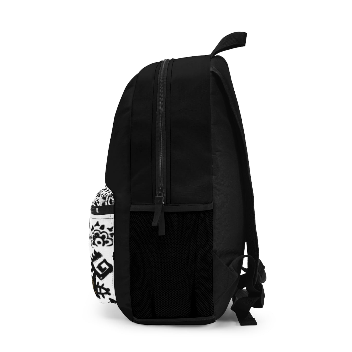 Trendy Black and White Backpack with Graphic Design