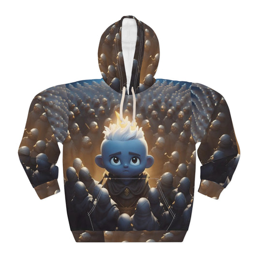 Cute Blue Flame Character Hoodie — Cozy All-Over-Print Pullover for Fans & Gift Giving