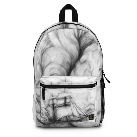 Monochrome Marble Ship Backpack – Nautical Smoke Art School Bag