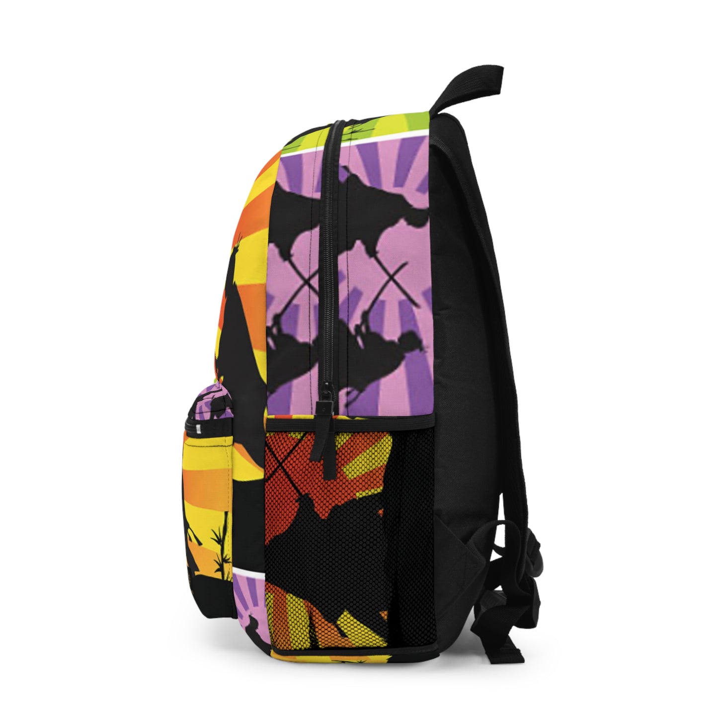 Samurai Sunset Backpack — Retro Rising Sun Swordfighter School Bag