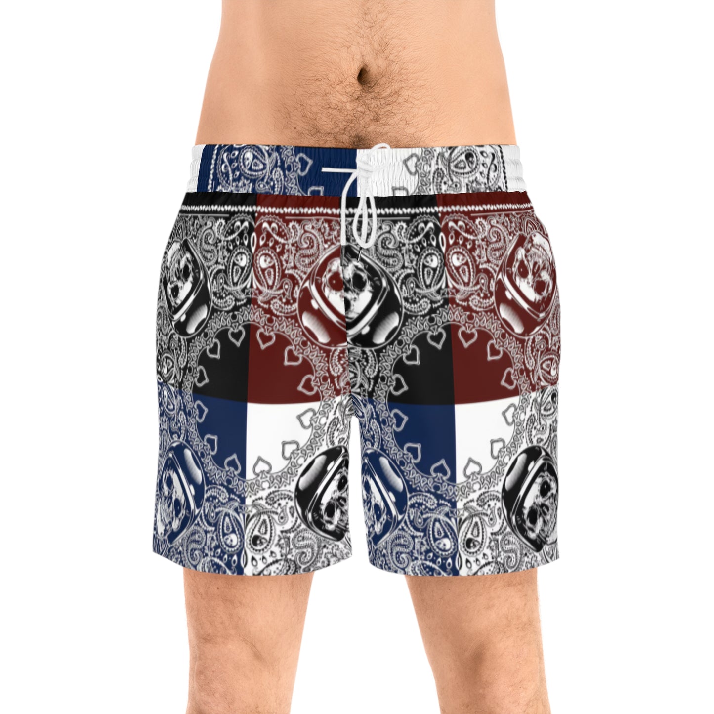 Psychedelic Skull Print Swim Shorts for Men