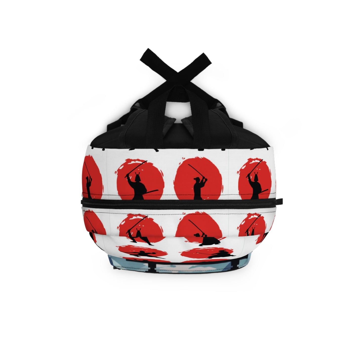 Samurai Silhouette Backpack — Japanese Torii & Red Sun Martial Arts Design