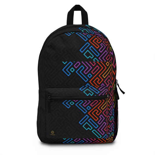 Geometric Rainbow Maze Backpack — Modern Patterned Daypack