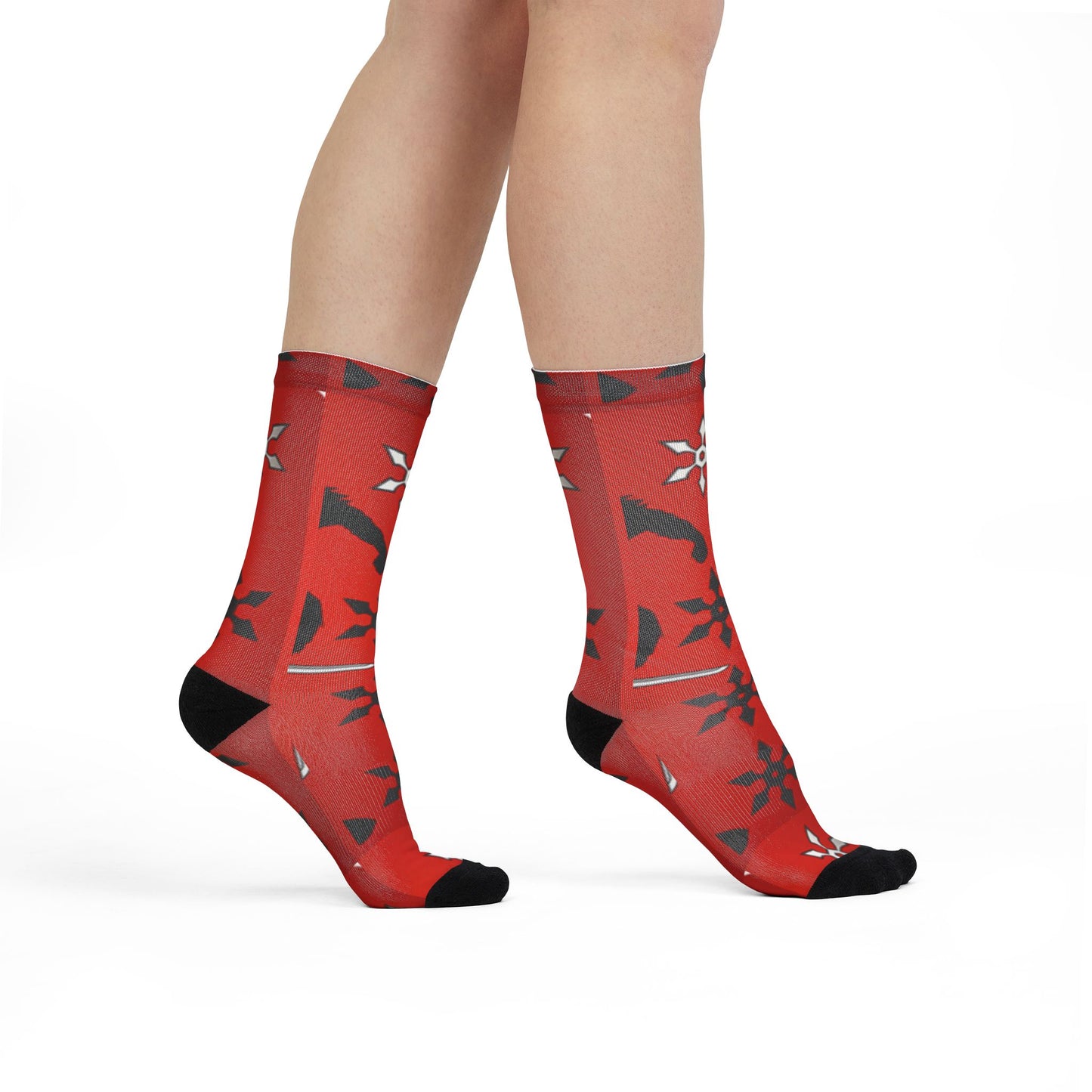 Red Bandana Pattern Crew Socks - Sublimated Paisley Design
