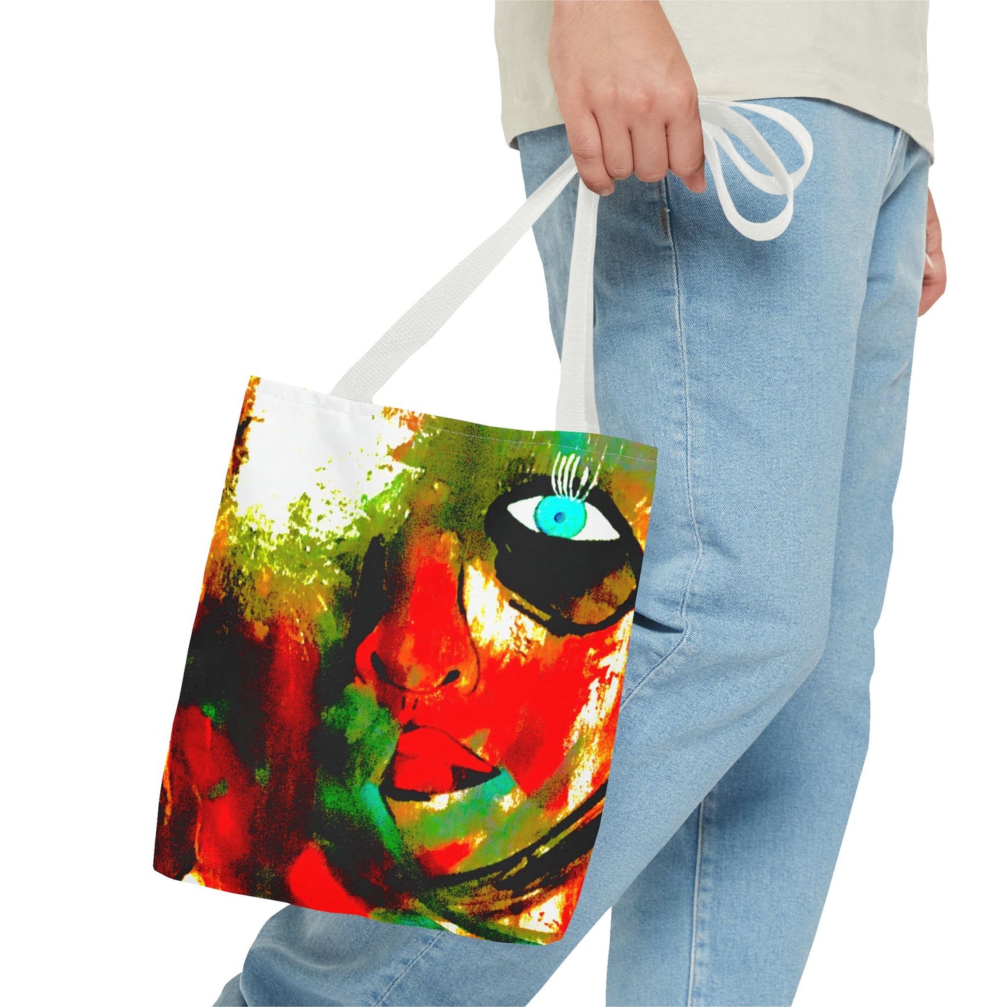 Abstract Face Art Tote Bag — Colorful Expressionist Portrait Design