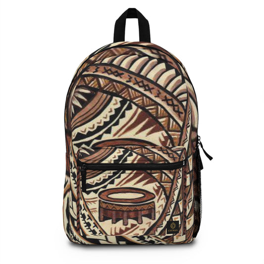 Tribal Drum Pattern Backpack — Boho Polynesian-Inspired Everyday Bag