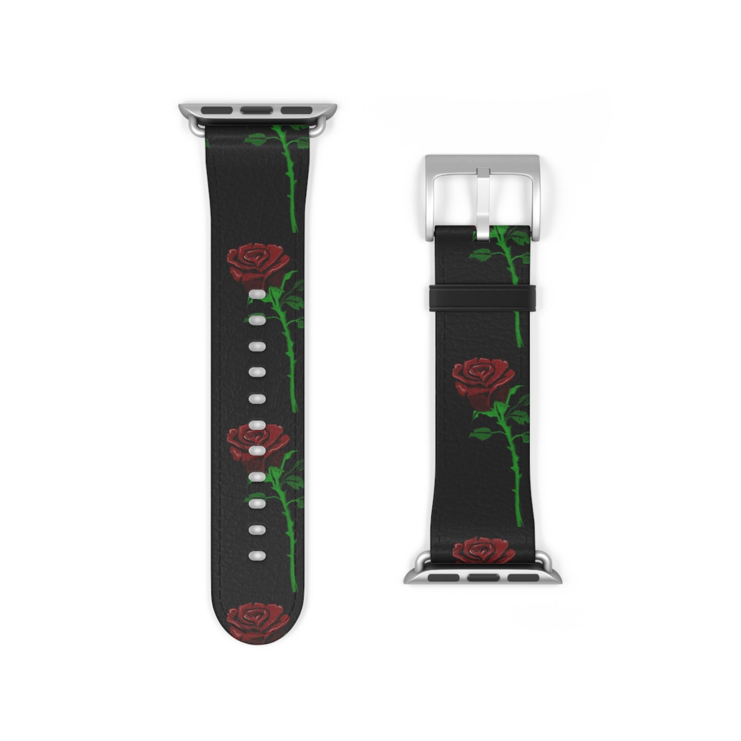 Rose Pattern Watch Band — Black Red Floral Apple Watch Strap