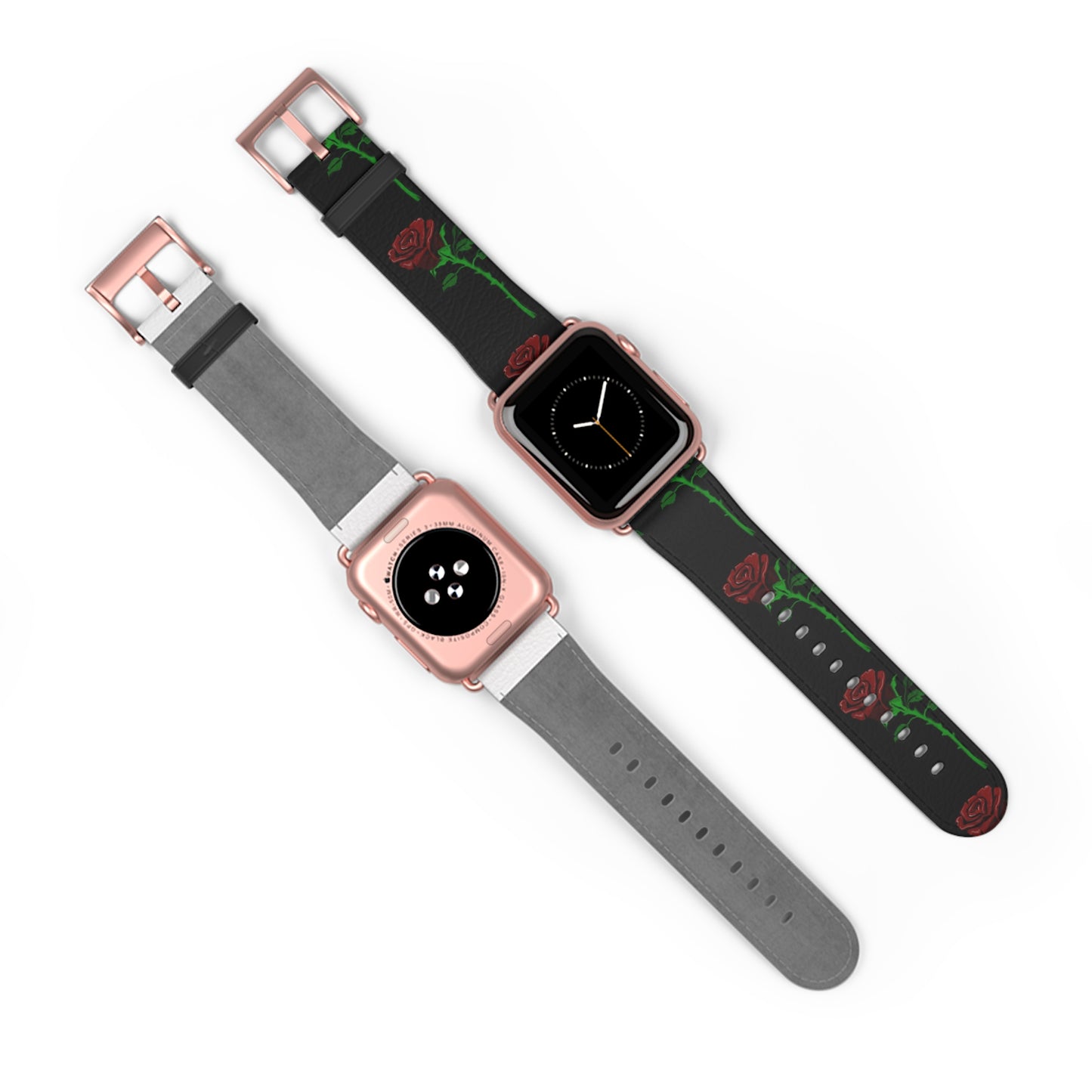 Rose Pattern Watch Band — Black Red Floral Apple Watch Strap