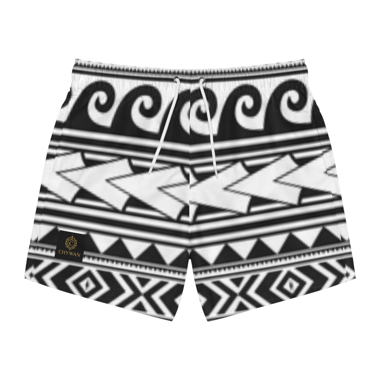 Trendy AOP Swim Trunks - Modern Black & White Pattern