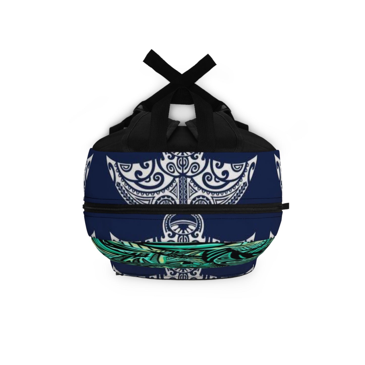 Tropical Tribal Backpack — Green Leaf & Polynesian Wave Design