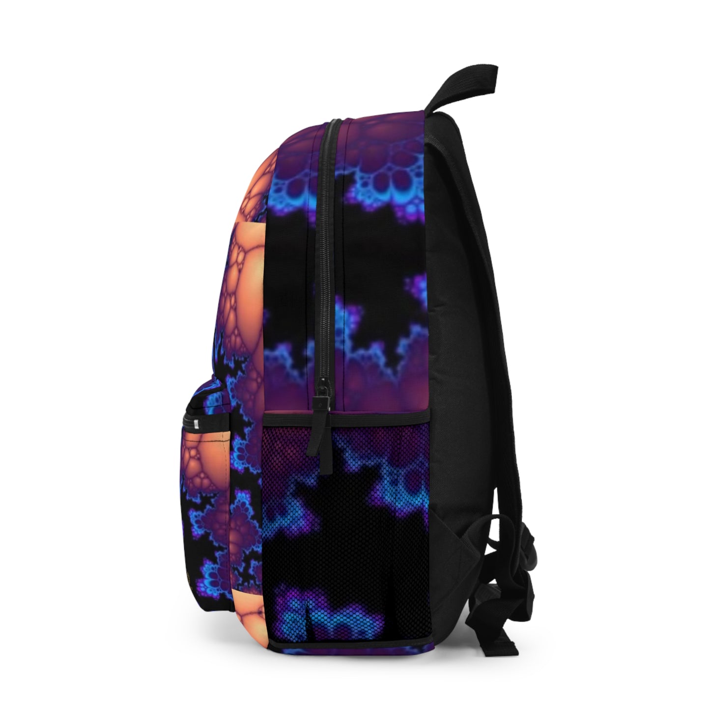 Psychedelic Fractal Backpack — Neon Blue & Orange Abstract Daypack
