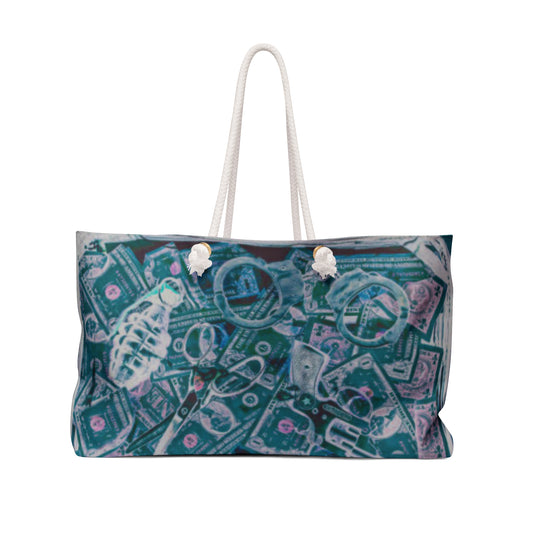 Money Pattern Weekender Bag — Nautical Rope Handle Travel Tote
