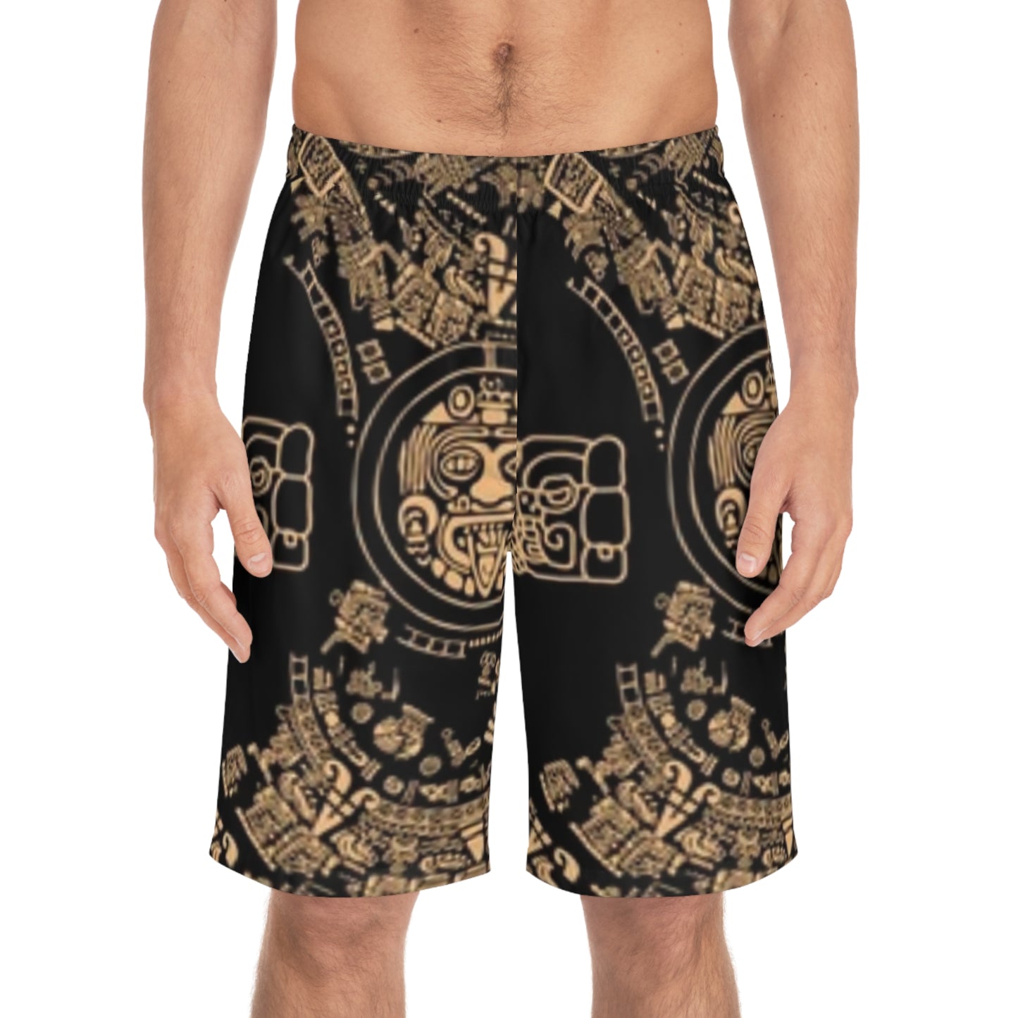 Stylish Men's AOP Board Shorts with Bold Tribal Design