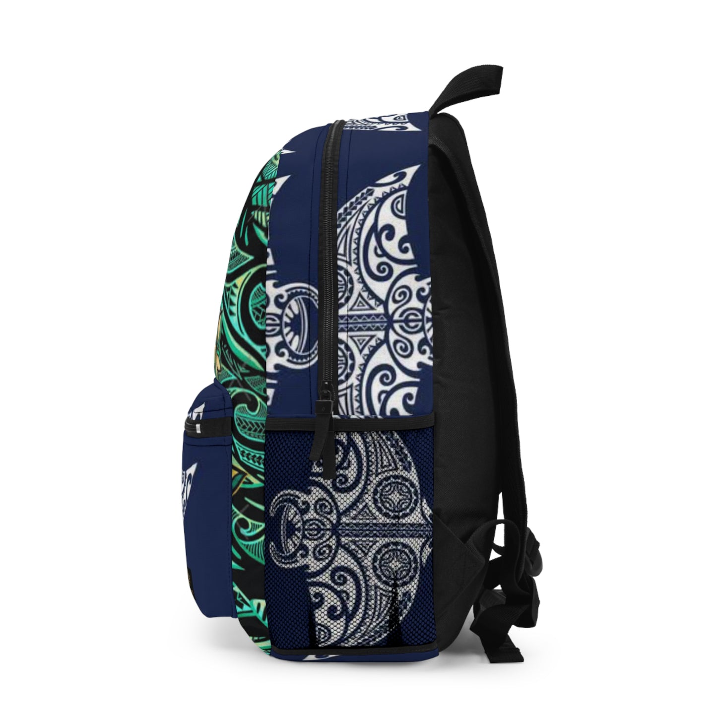 Tropical Tribal Backpack — Green Leaf & Polynesian Wave Design