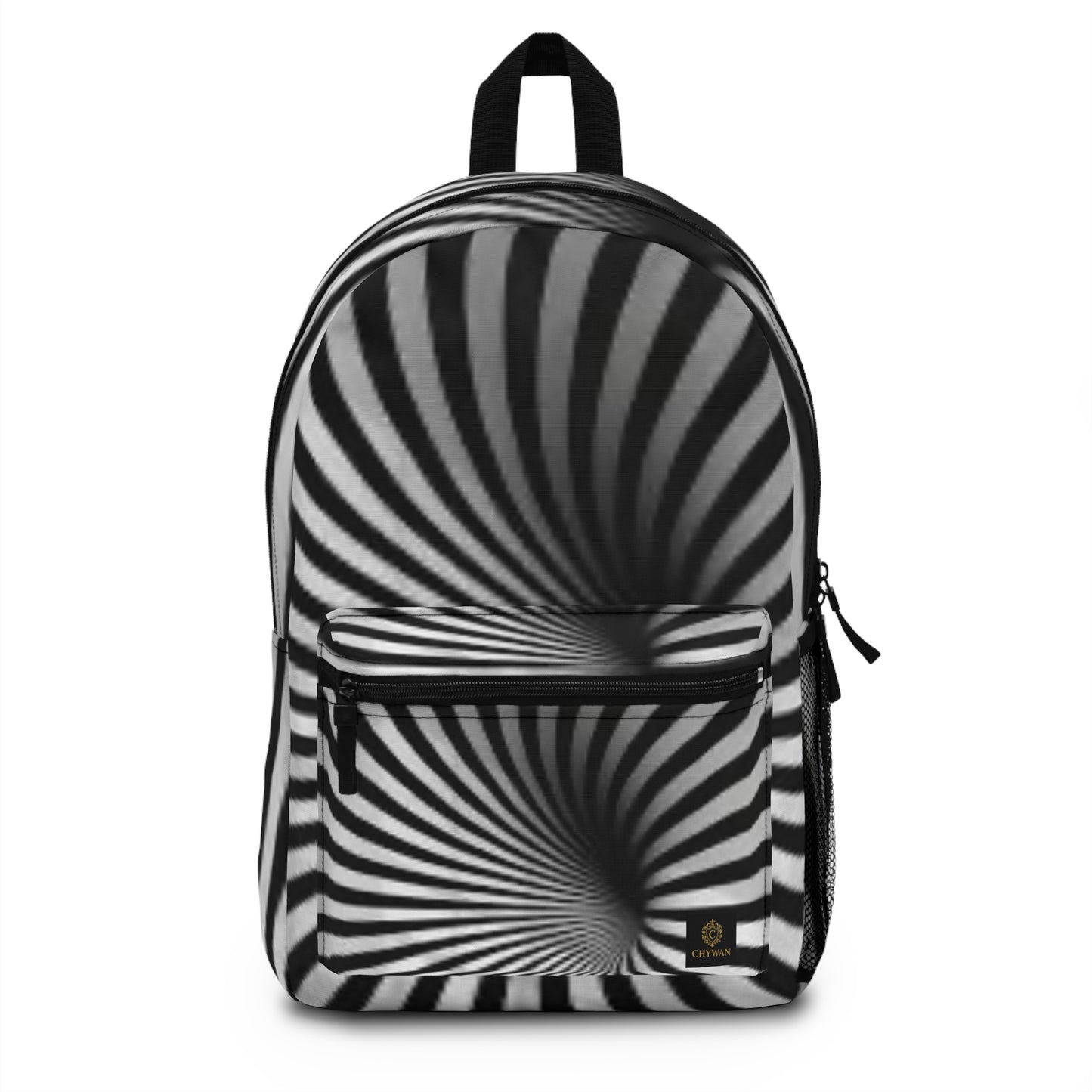 Optical Illusion Spiral Backpack — Black & White Psychedelic School/Travel Bag