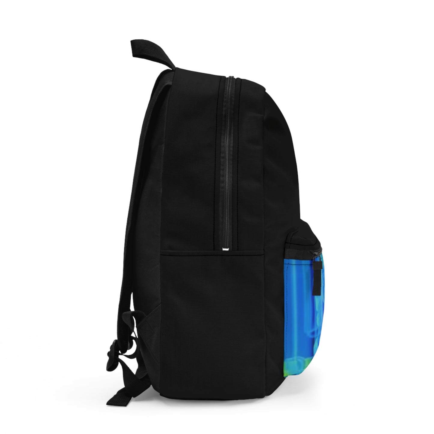 Blue Neon Gradient Backpack — Abstract Vaporwave Front-Pocket Bag