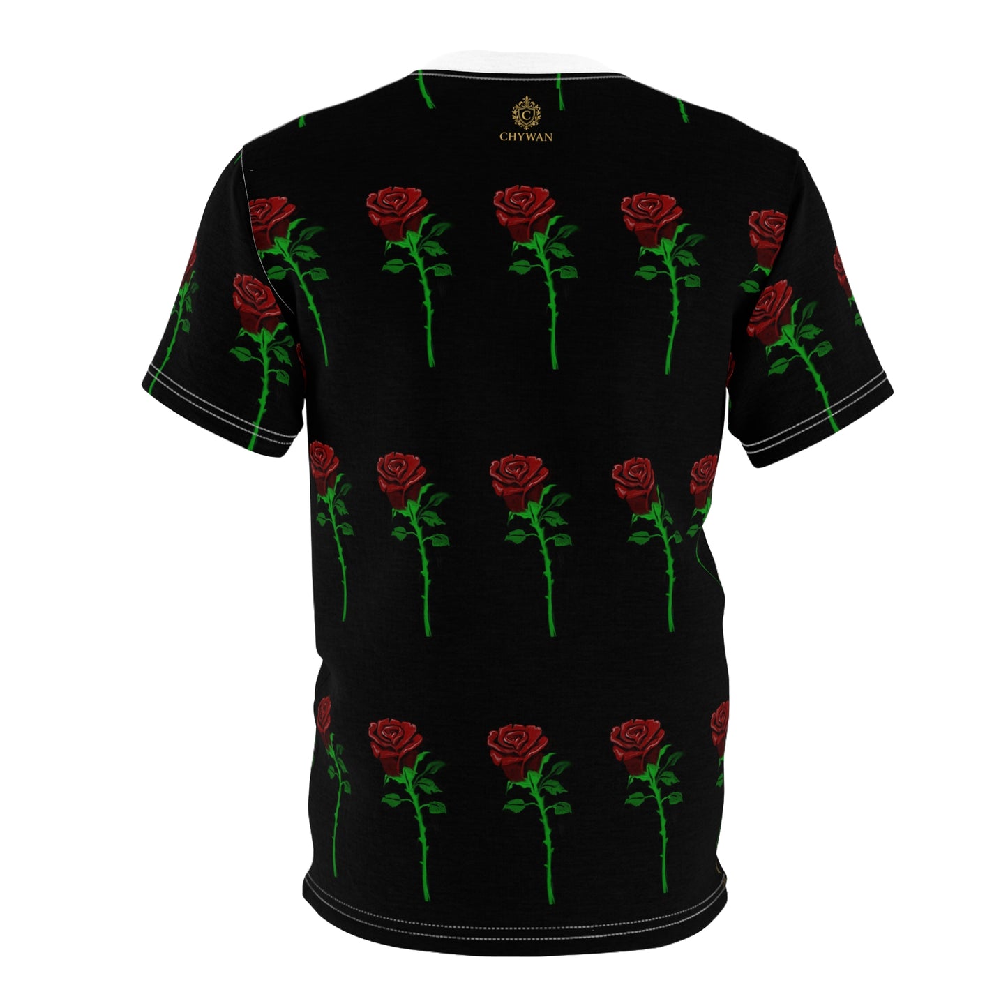 Rose Pattern Tee — Black All-Over Print Floral T-Shirt