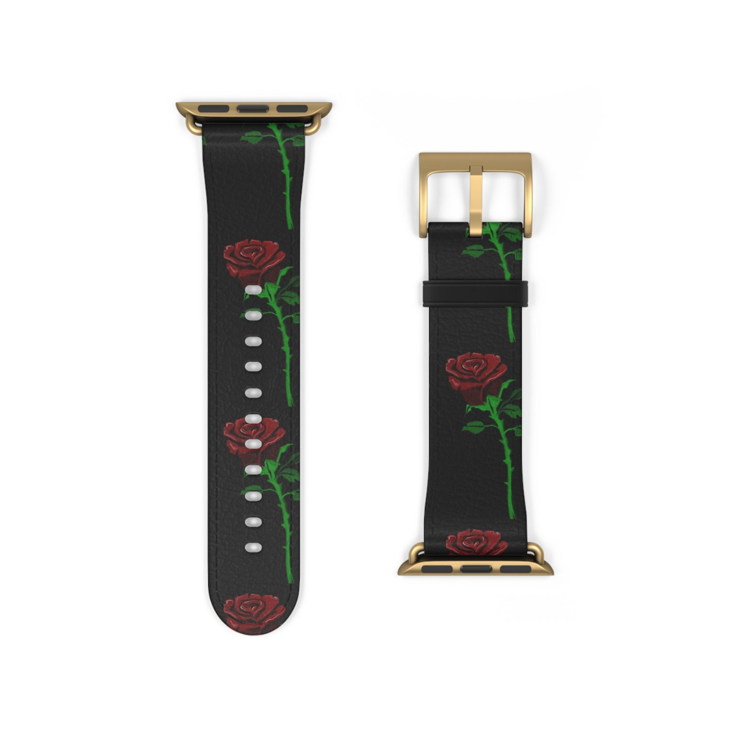 Rose Pattern Watch Band — Black Red Floral Apple Watch Strap