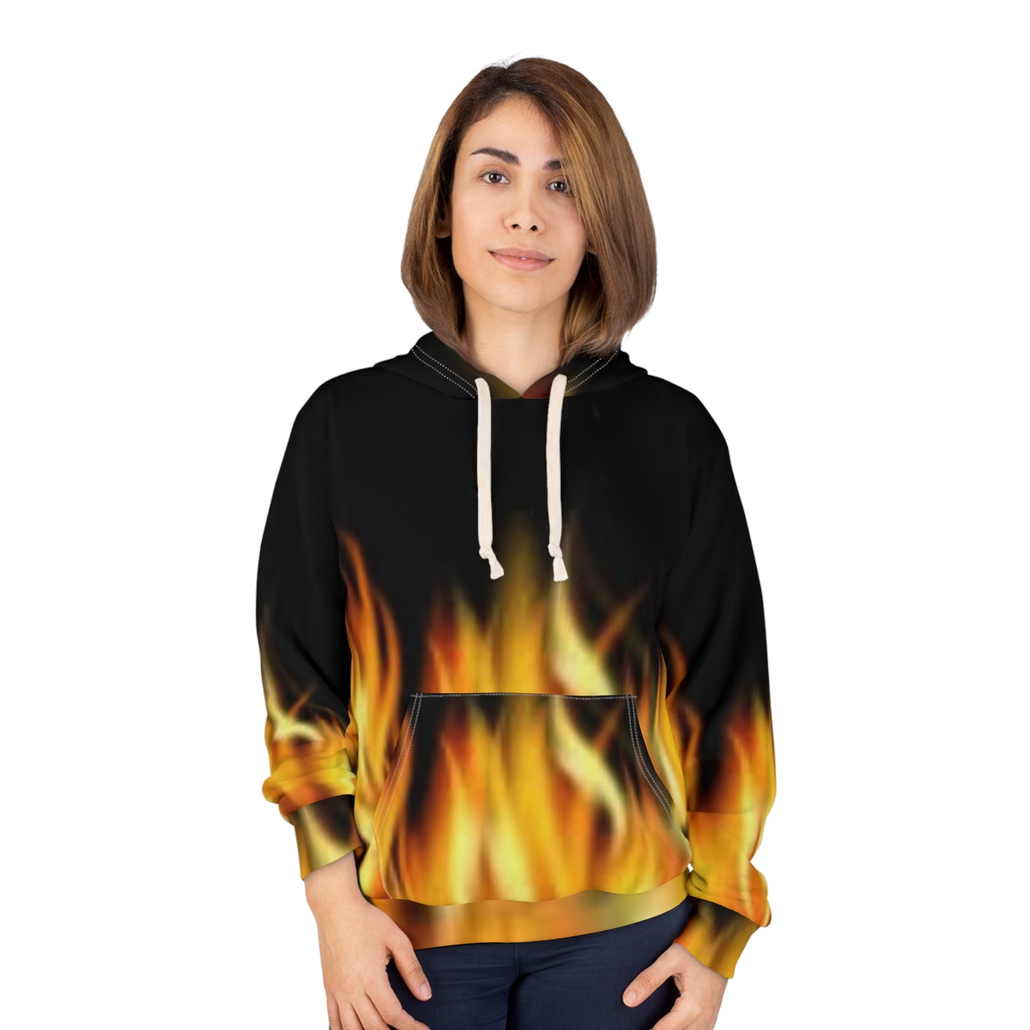 Fiery Unisex Pullover Hoodie - Bold Flame Design for Comfort & Style