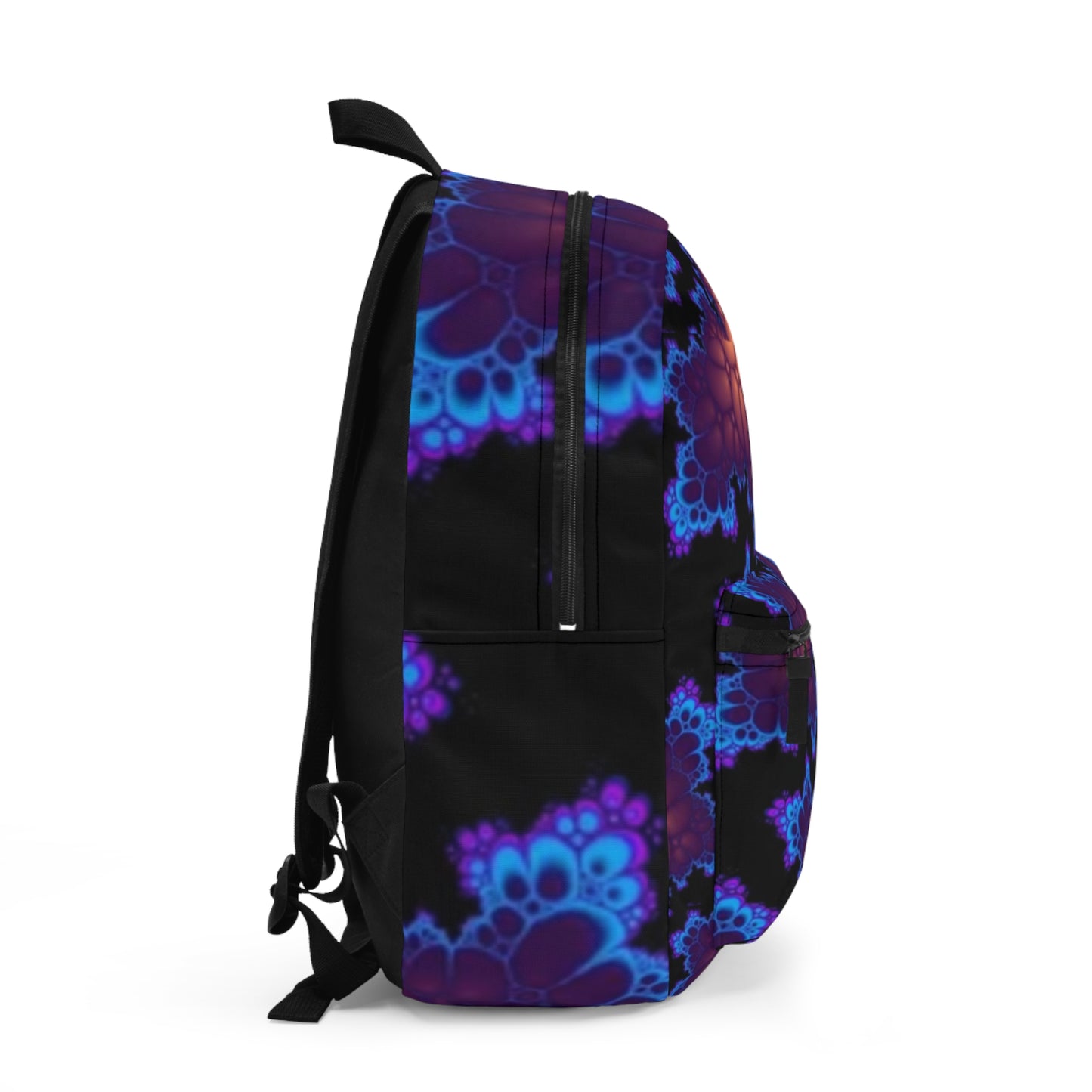 Psychedelic Fractal Backpack — Neon Blue & Orange Abstract Daypack