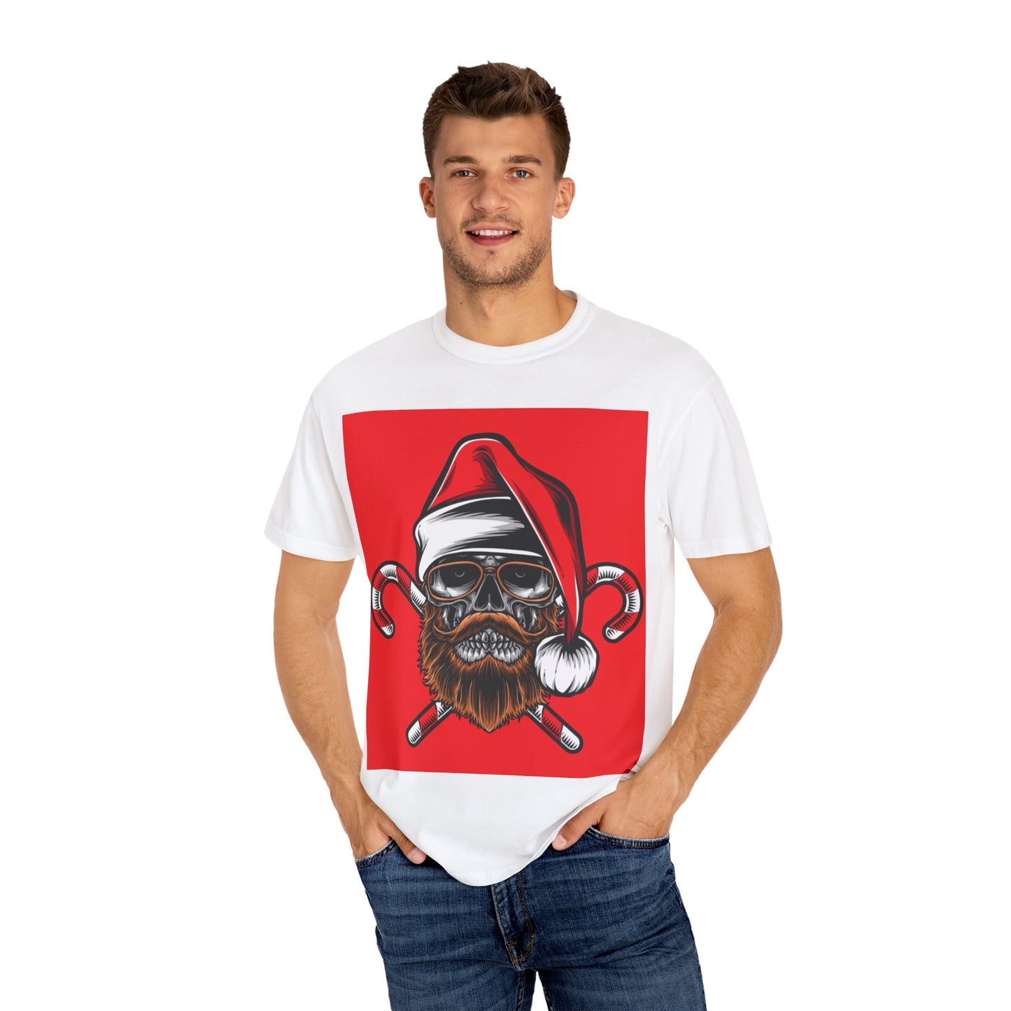 Santa Skull T-Shirt — Bearded Skull with Candy Canes Christmas Tee