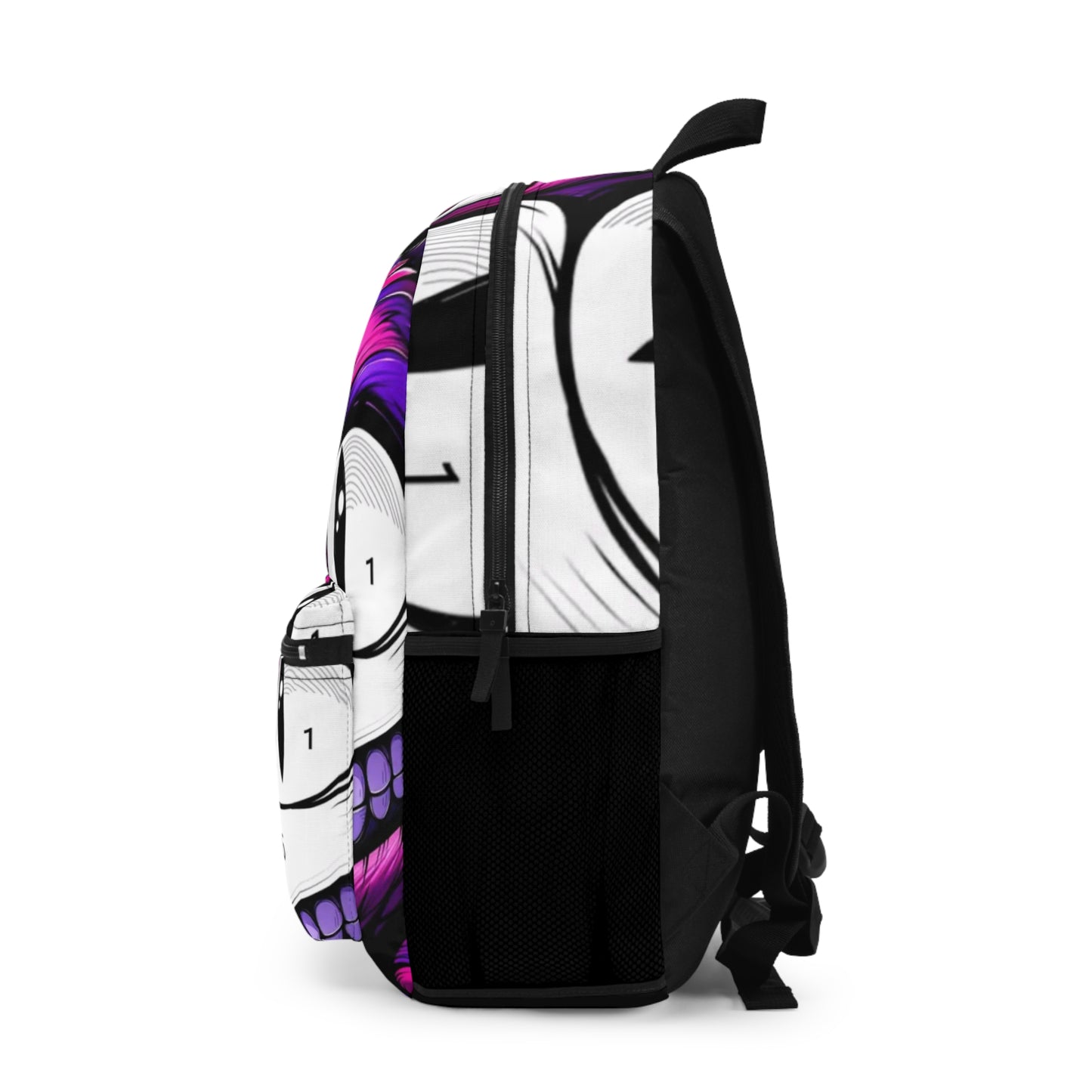 Psychedelic Cat Face Backpack - Vibrant Purple Paint-by-Number Design