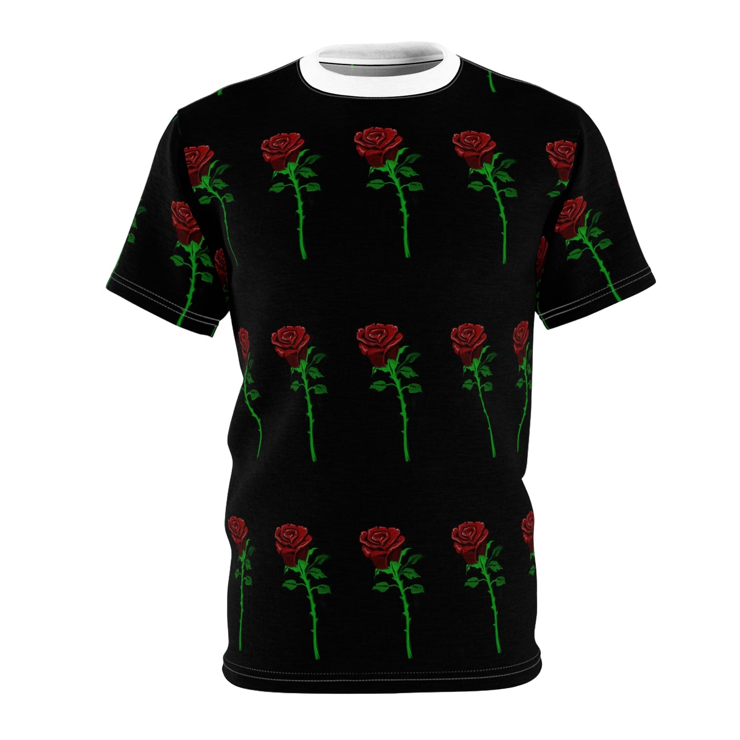 Rose Pattern Tee — Black All-Over Print Floral T-Shirt