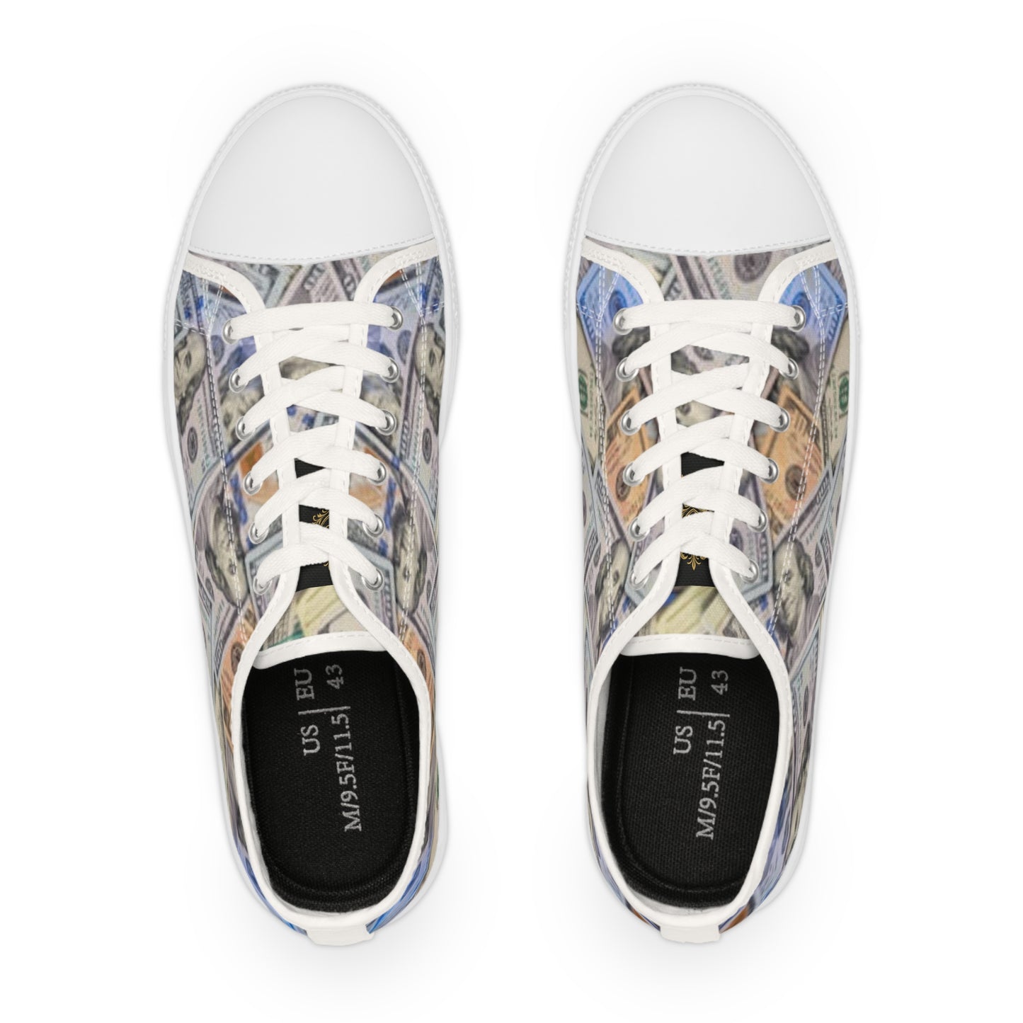 Cash Flow Men's Low Top Sneakers - Unique Money Print Casual Shoes