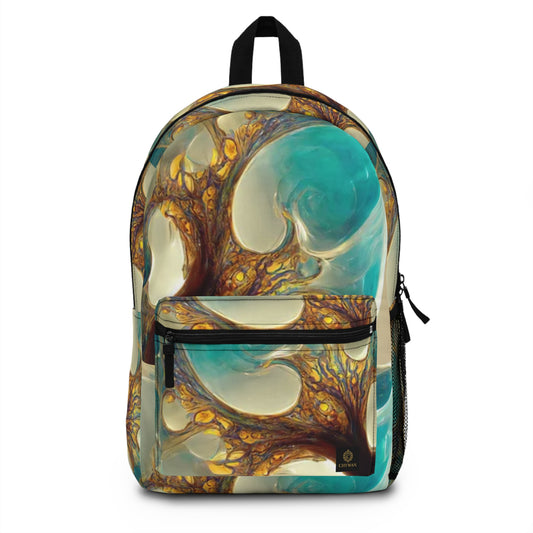 Abstract Ocean Swirl Backpack — Turquoise & Gold Artistic Daypack